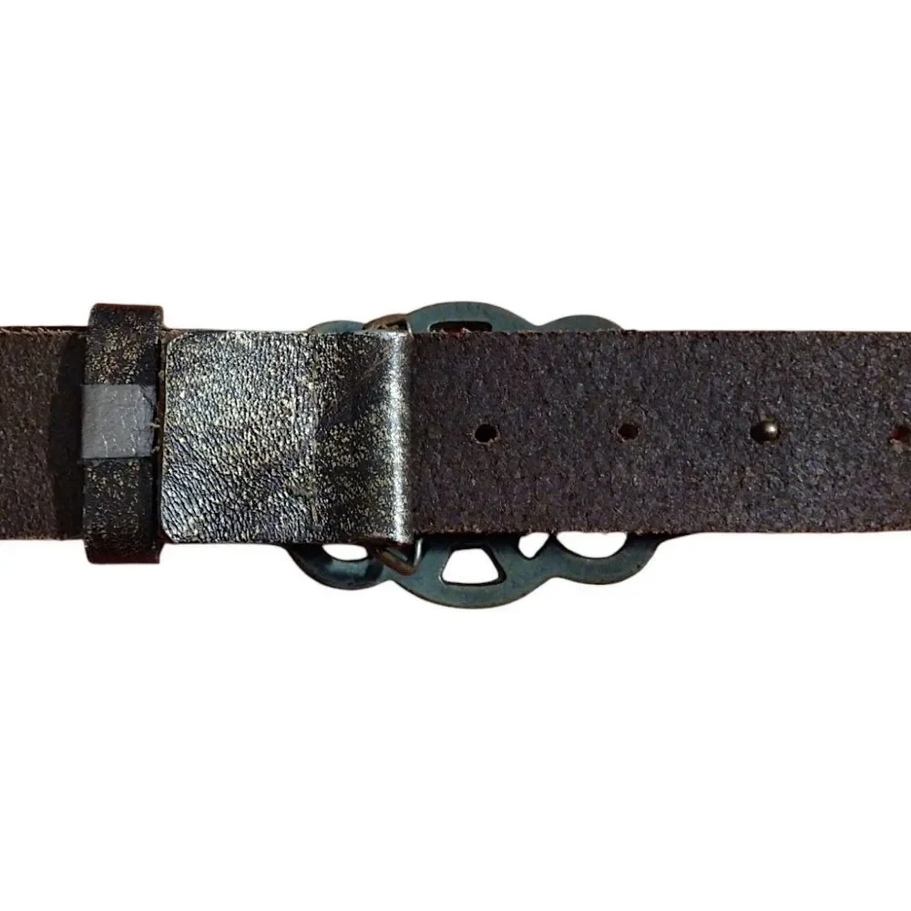 Streets Ahead Metallic Leather Belt with Ornate Buckle / Rhinestones, Medium